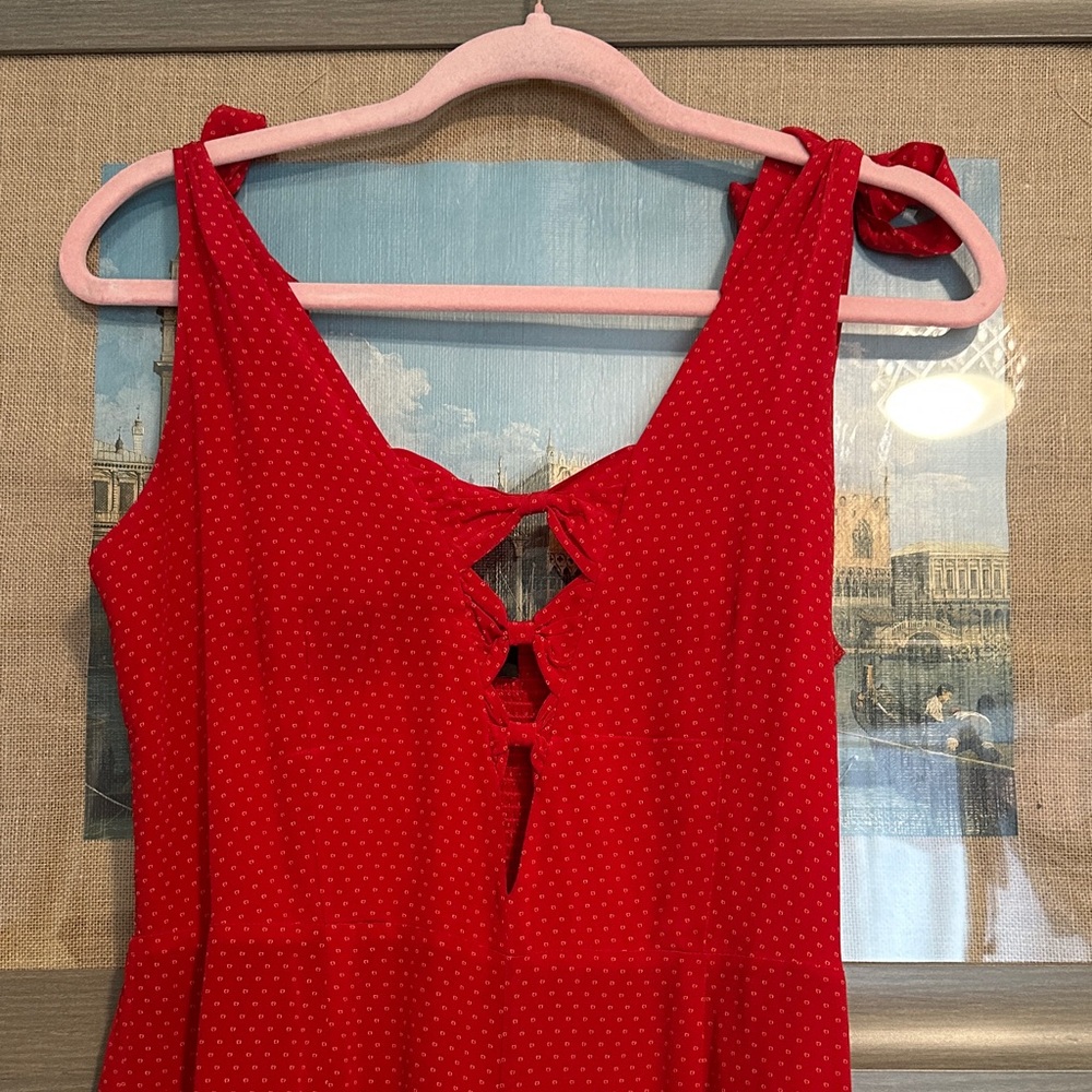 Red Polka Dot Sleeveless silk jumpsuit